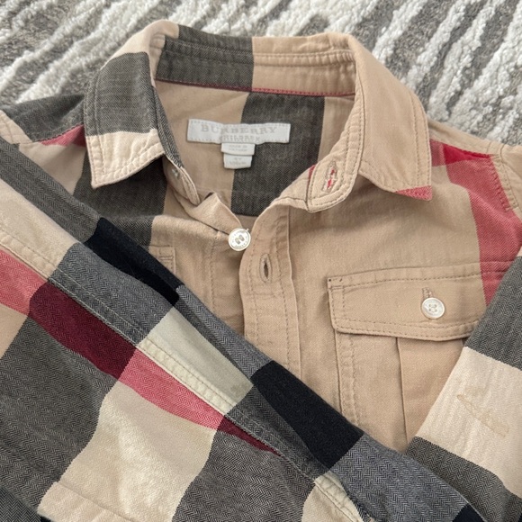Burberry Kids Plaid Button-Down Shirt - Beige, Black, Red - Picture 7 of 11